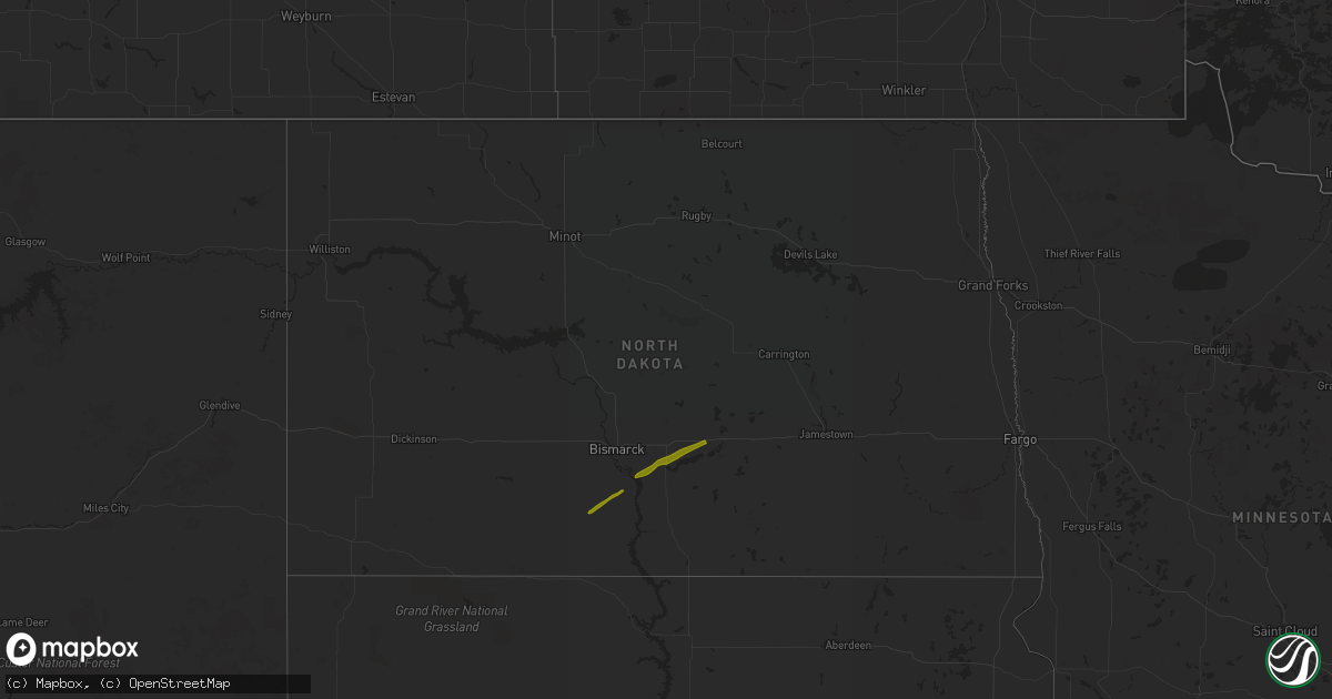 Hail map in North Dakota on July 26, 2023