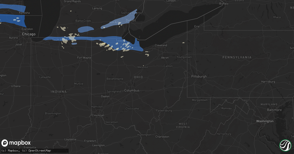 Hail map in Ohio on July 26, 2023