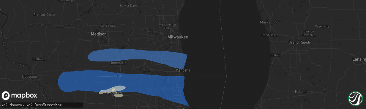 Hail map in Racine, WI on July 26, 2023