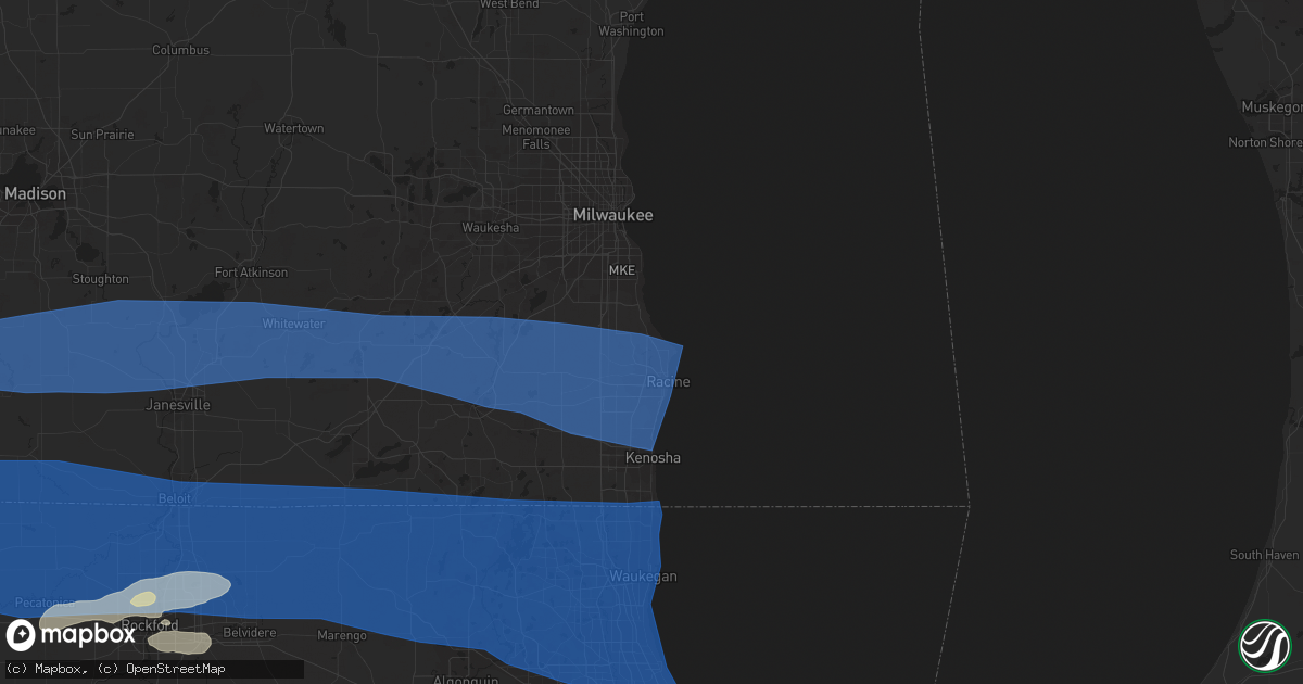 Hail map in Racine, WI on July 26, 2023