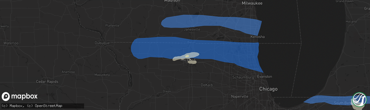 Hail map in Rockford, IL on July 26, 2023