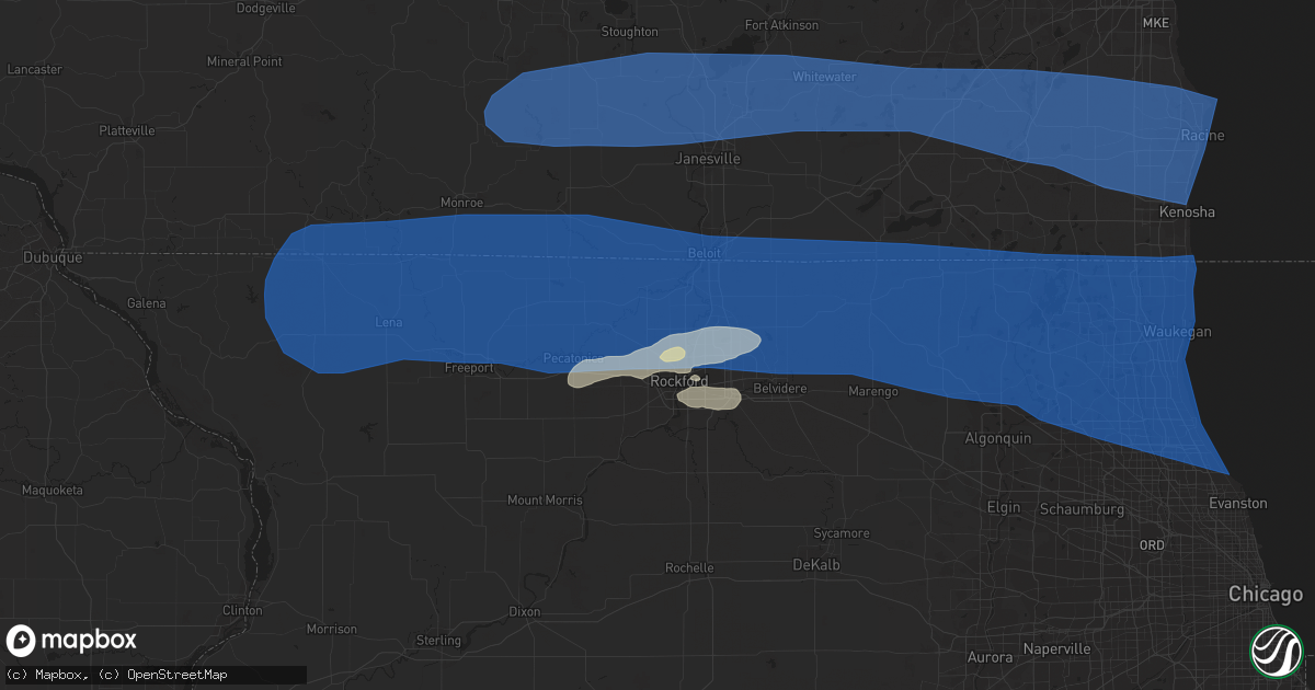 Hail map in Rockford, IL on July 26, 2023