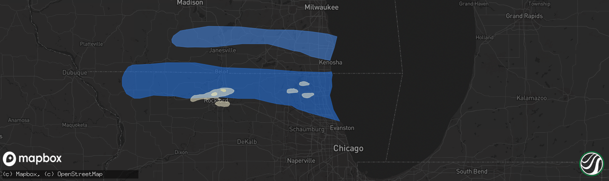 Hail map in Round Lake, IL on July 26, 2023