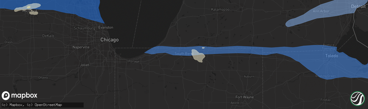 Hail map in South Bend, IN on July 26, 2023