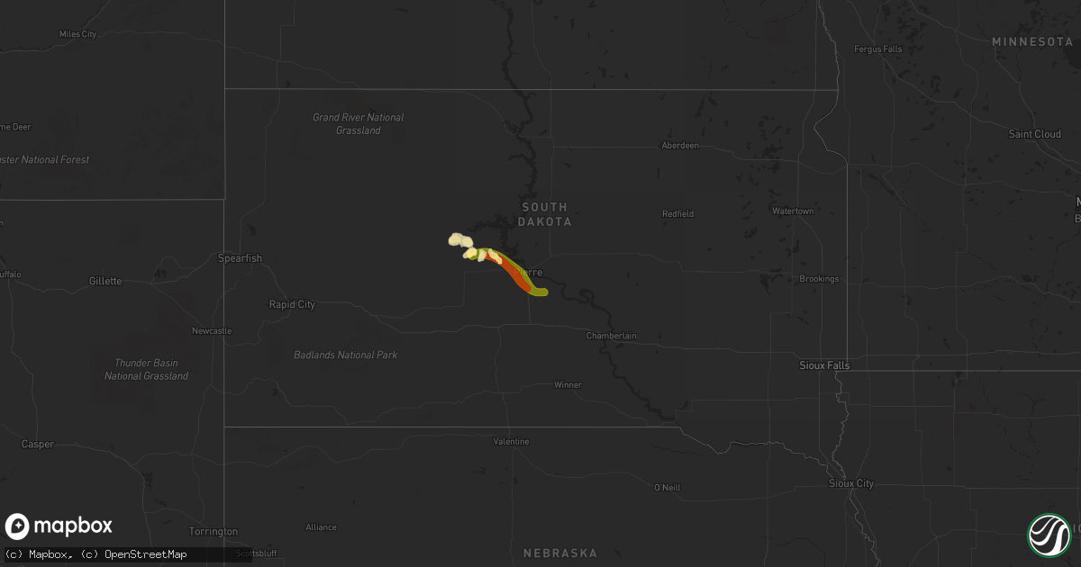 Hail map in South Dakota on July 26, 2023