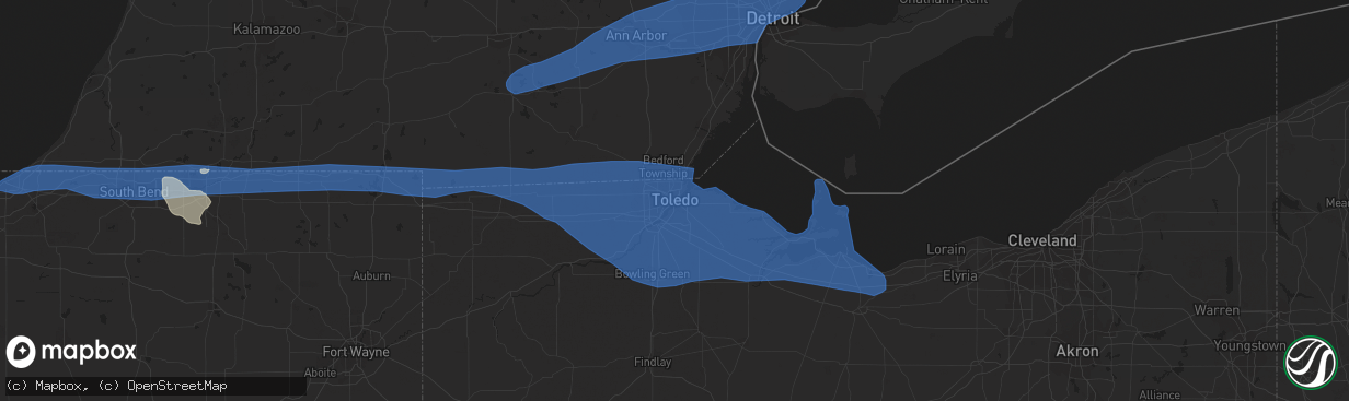 Hail map in Toledo, OH on July 26, 2023