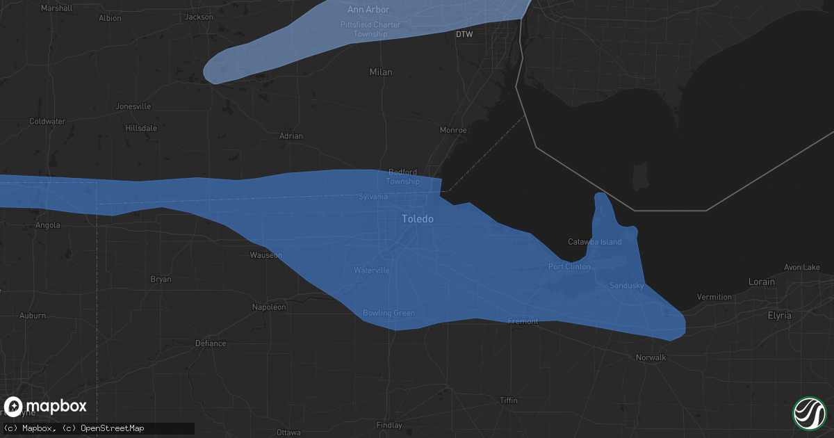 Hail map in Toledo, OH on July 26, 2023