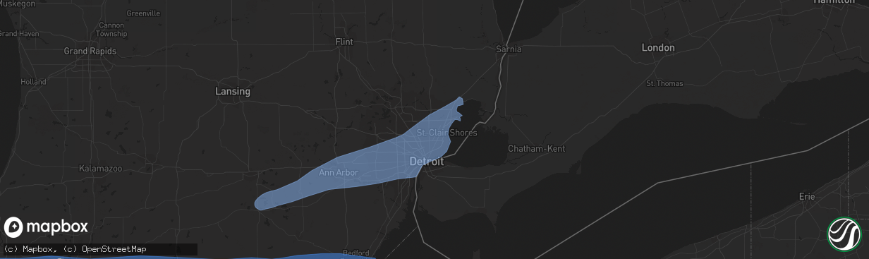 Hail map in Warren, MI on July 26, 2023