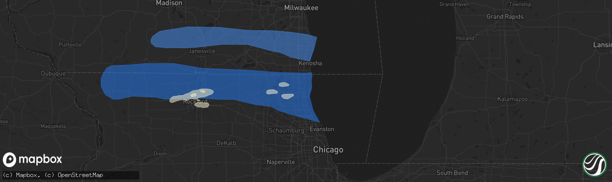 Hail map in Waukegan, IL on July 26, 2023