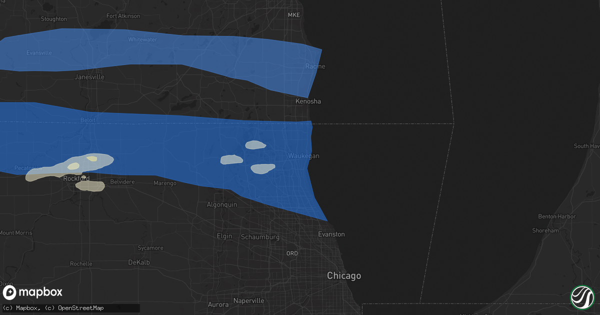 Hail map in Waukegan, IL on July 26, 2023