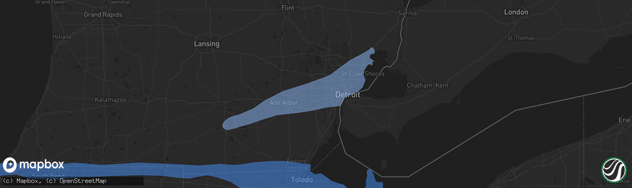 Hail map in Westland, MI on July 26, 2023