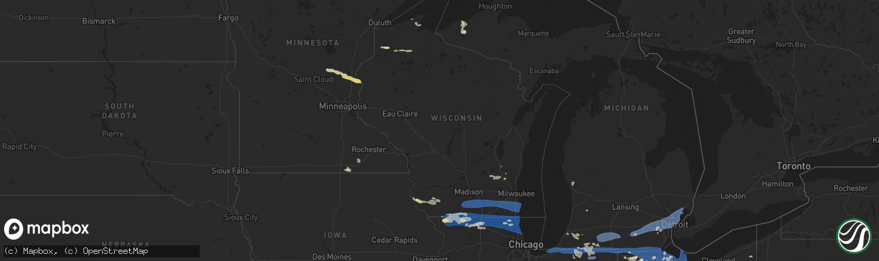 Hail map in Wisconsin on July 26, 2023