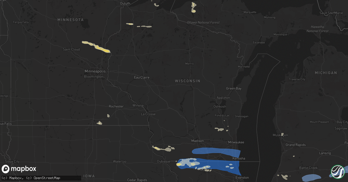 Hail map in Wisconsin on July 26, 2023