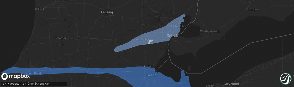 Hail map in Ypsilanti, MI on July 26, 2023