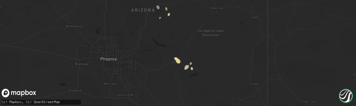 Hail map in Globe, AZ on July 26, 2024