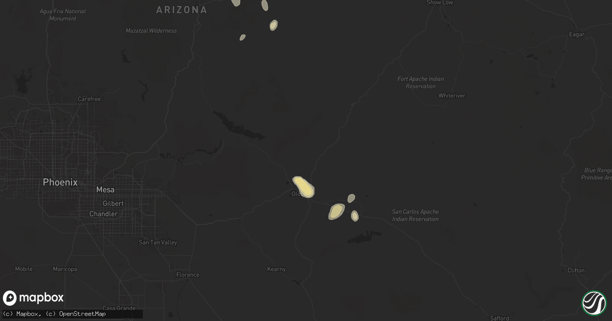 Hail map in Globe, AZ on July 26, 2024