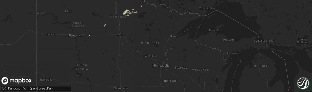 Hail map in Minnesota on July 26, 2024