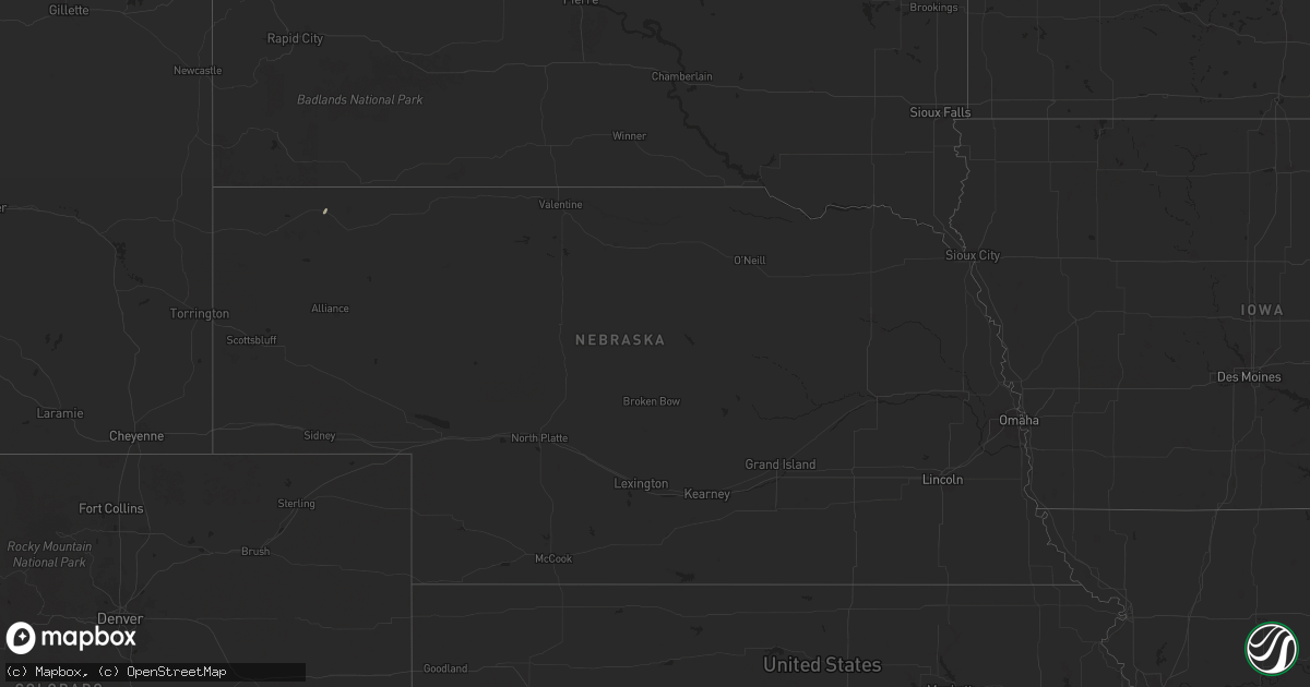 Hail map in Nebraska on July 26, 2024