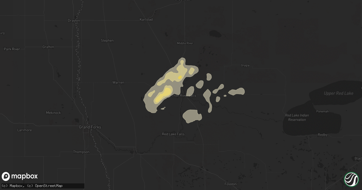 Hail map in Thief River Falls, MN on July 26, 2024