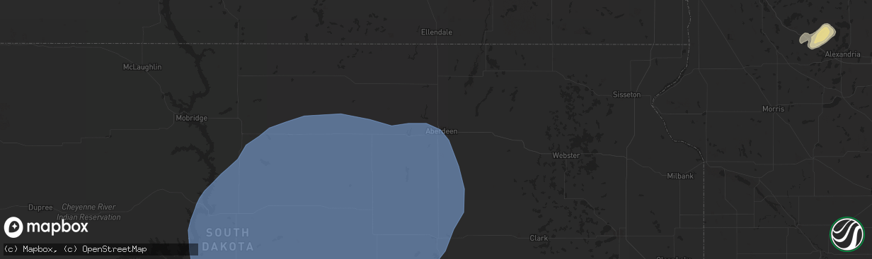 Hail map in Aberdeen, SD on July 26, 2025