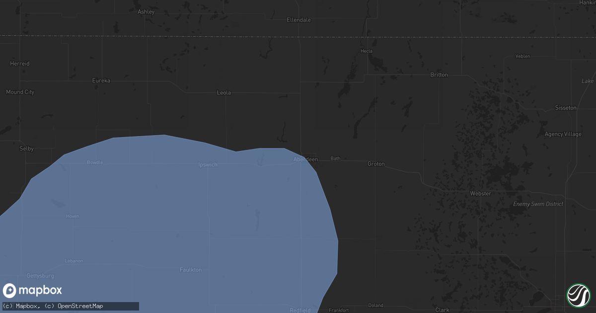 Hail map in Aberdeen, SD on July 26, 2025