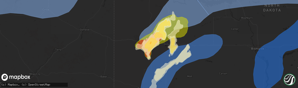 Hail map in Belfield, ND on July 26, 2025