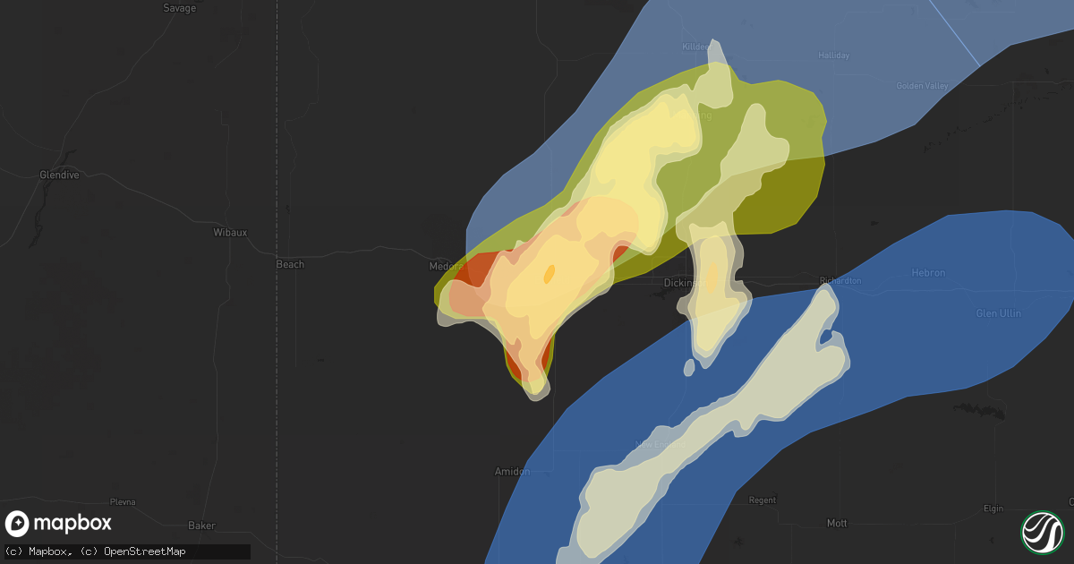 Hail map in Belfield, ND on July 26, 2025