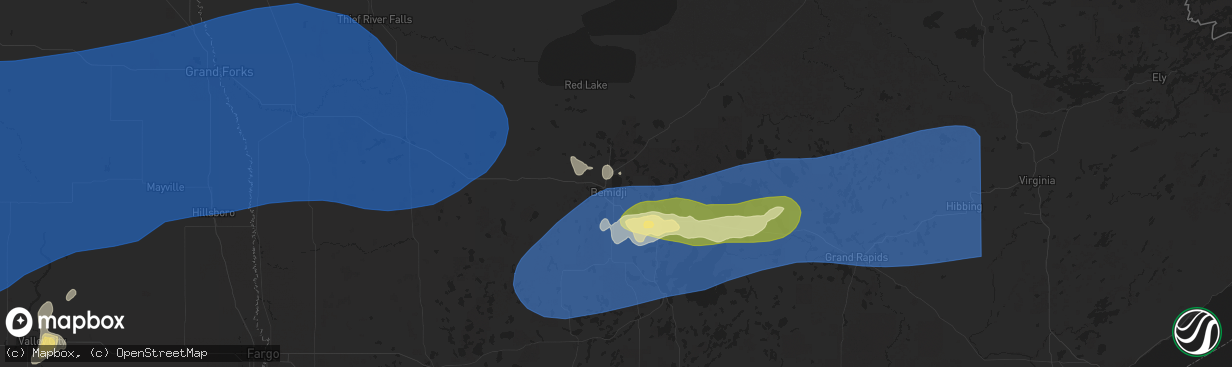 Hail map in Bemidji, MN on July 26, 2025