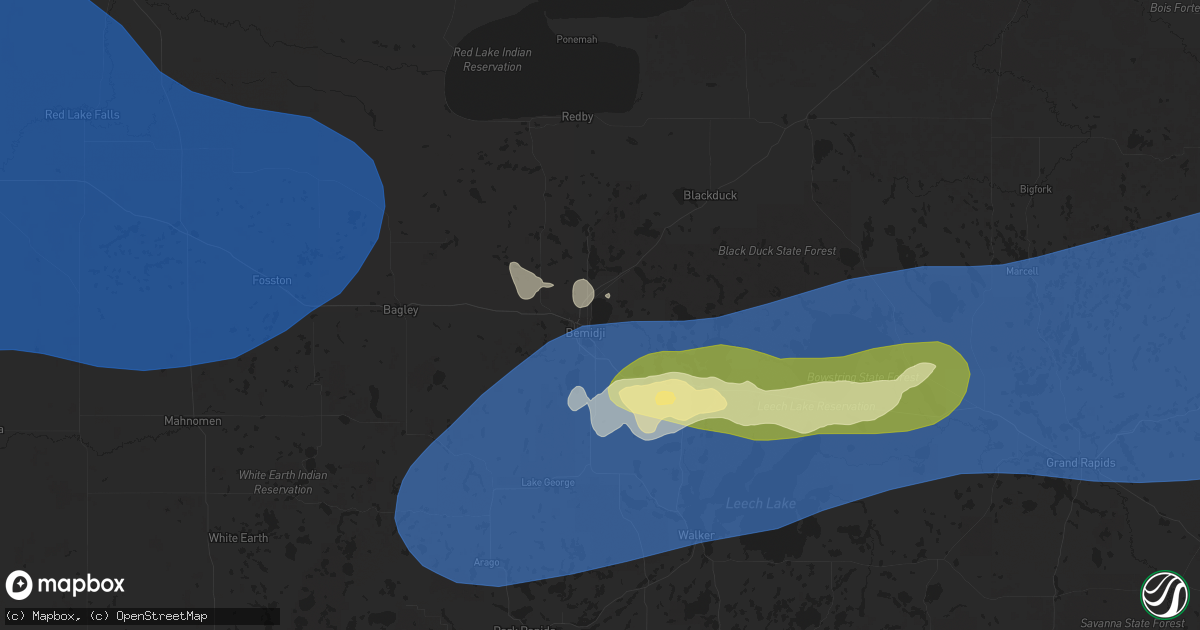 Hail map in Bemidji, MN on July 26, 2025