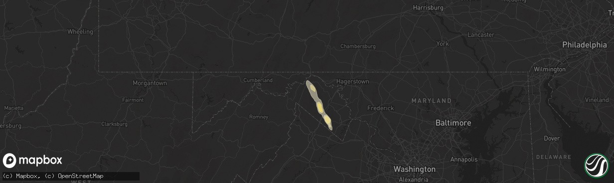 Hail map in Berkeley Springs, WV on July 26, 2025