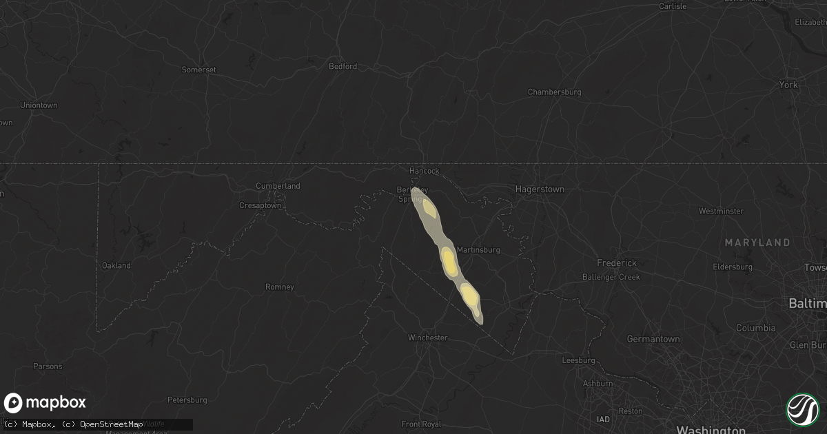 Hail map in Berkeley Springs, WV on July 26, 2025