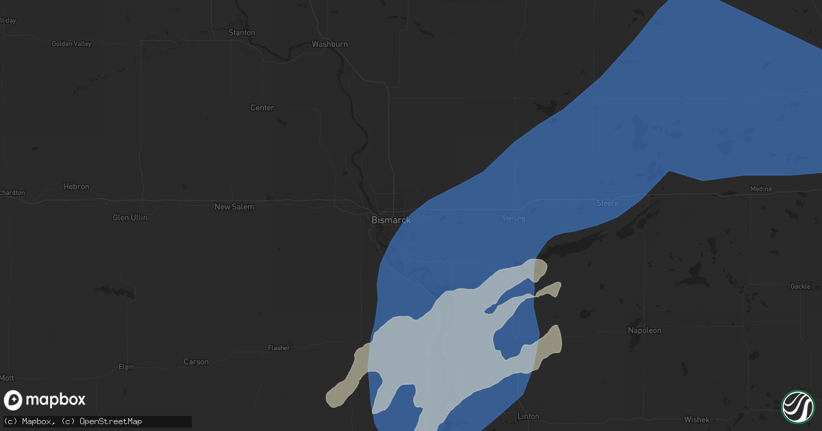 Hail map in Bismarck, ND on July 26, 2025