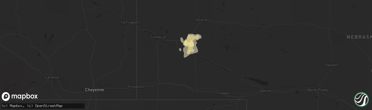Hail map in Bridgeport, NE on July 26, 2025