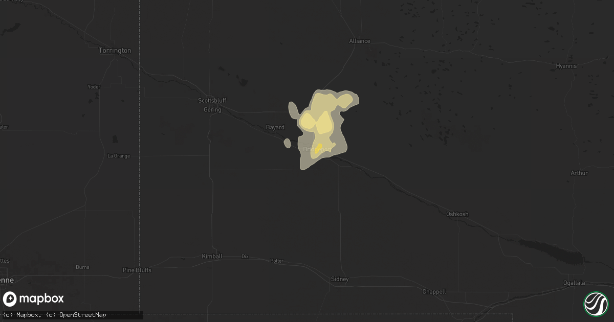 Hail map in Bridgeport, NE on July 26, 2025