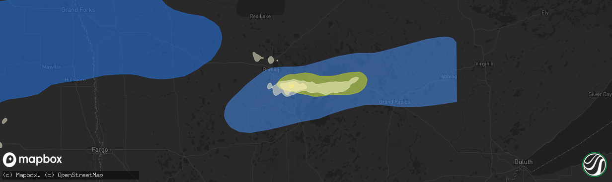 Hail map in Cass Lake, MN on July 26, 2025