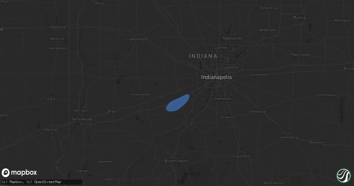 Hail map in Clayton, IN on July 26, 2025