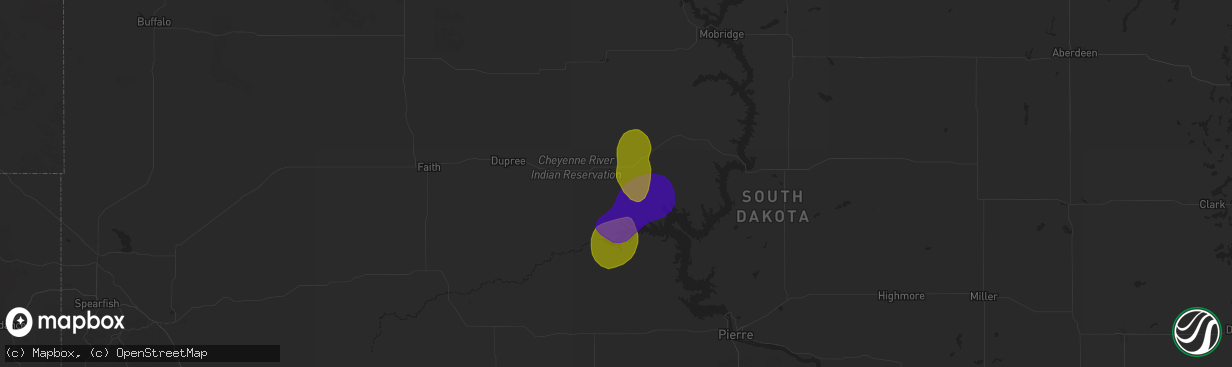 Hail map in Eagle Butte, SD on July 26, 2025