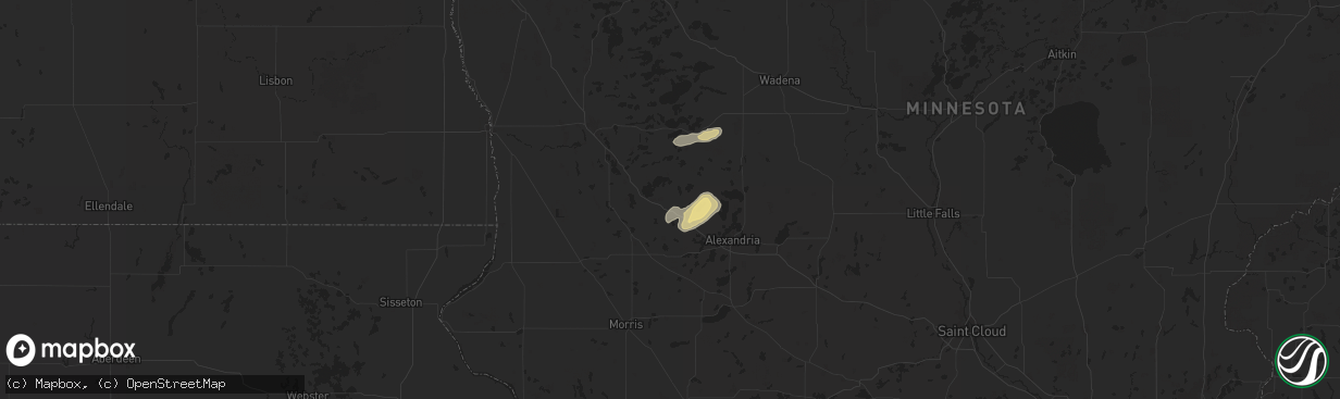 Hail map in Evansville, MN on July 26, 2025