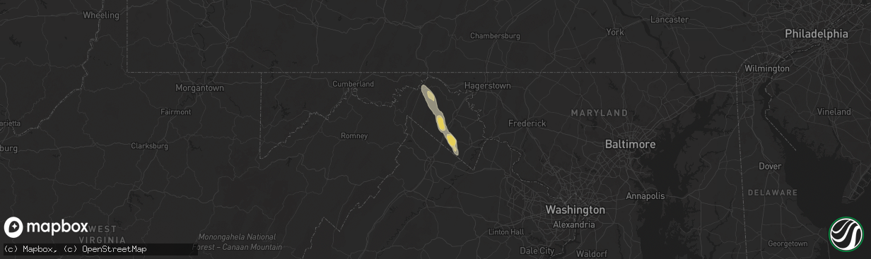 Hail map in Gerrardstown, WV on July 26, 2025