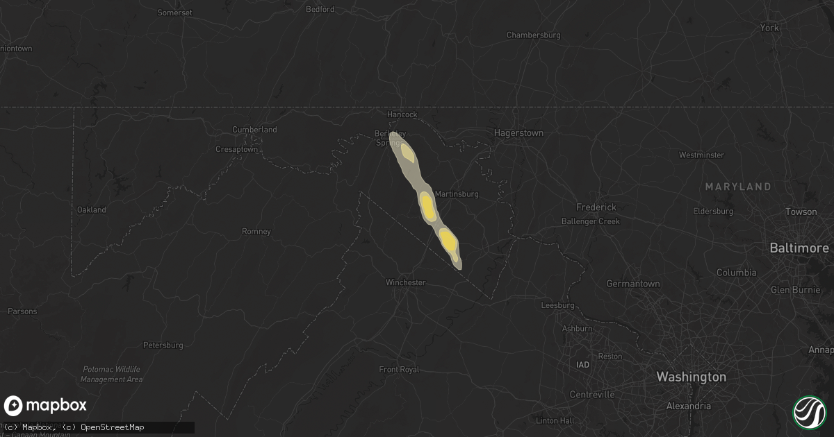 Hail map in Gerrardstown, WV on July 26, 2025