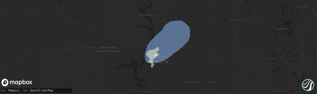 Hail map in Gettysburg, SD on July 26, 2025