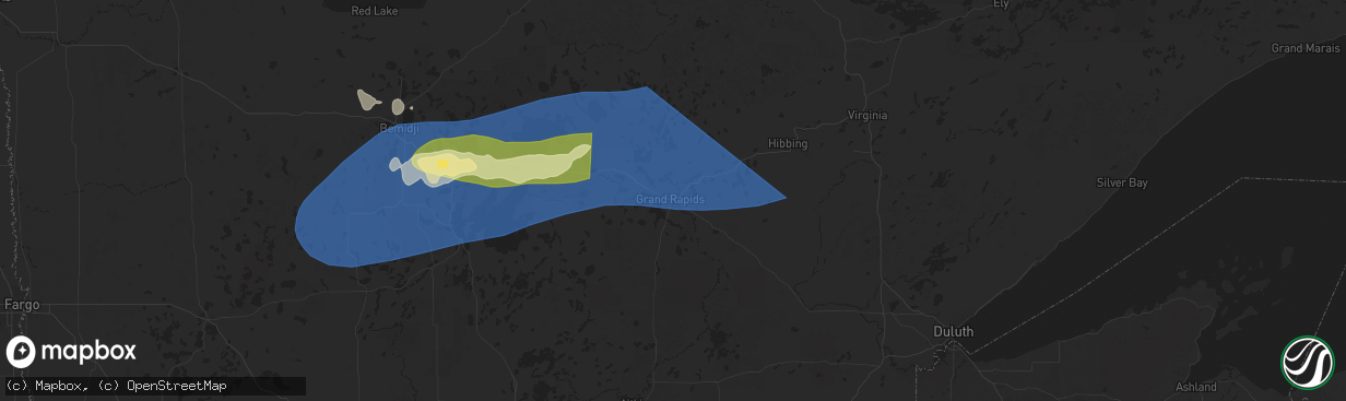 Hail map in Grand Rapids, MN on July 26, 2025