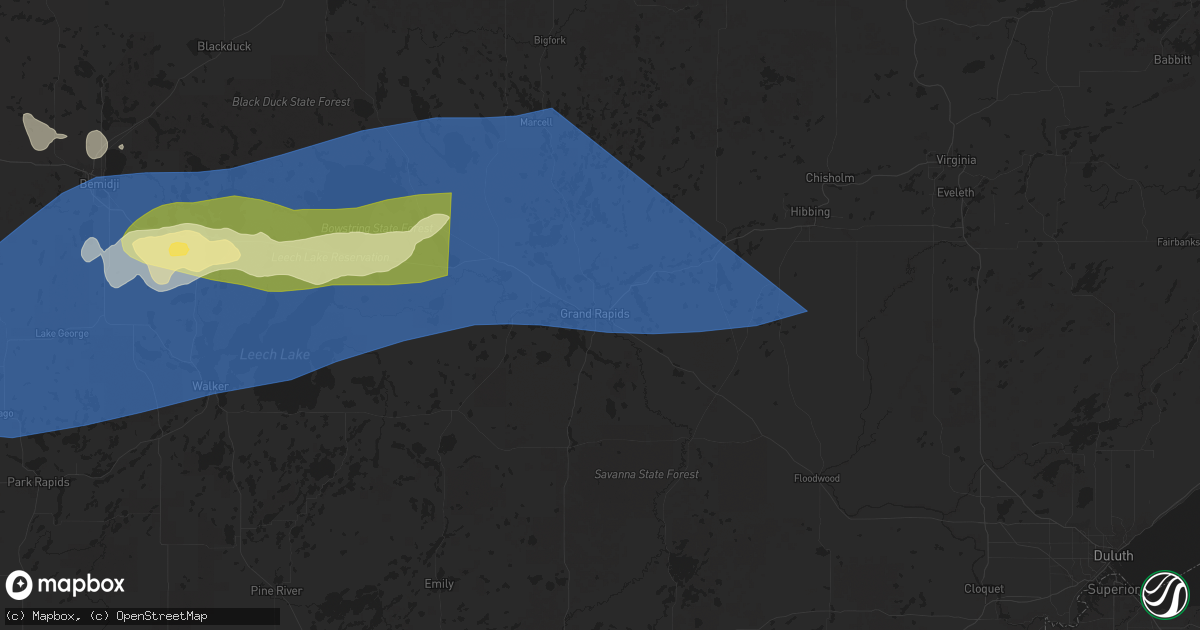 Hail map in Grand Rapids, MN on July 26, 2025