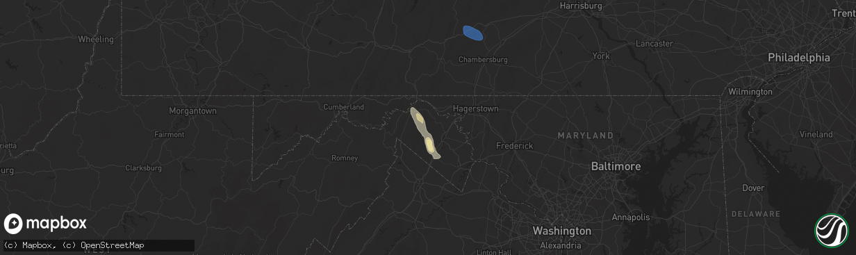 Hail map in Hedgesville, WV on July 26, 2025