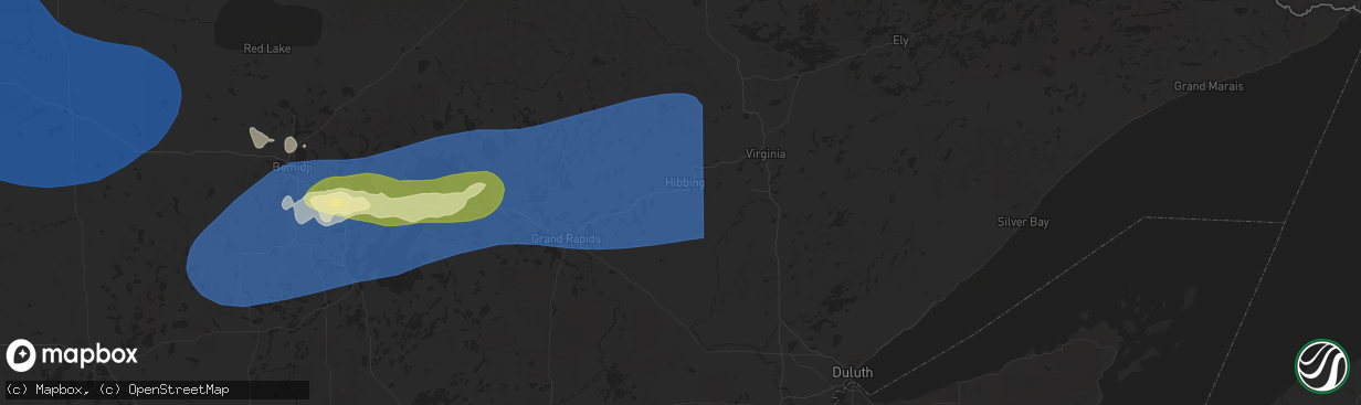 Hail map in Hibbing, MN on July 26, 2025
