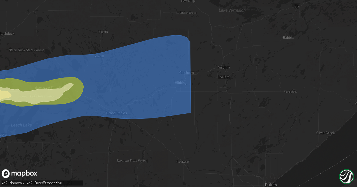 Hail map in Hibbing, MN on July 26, 2025