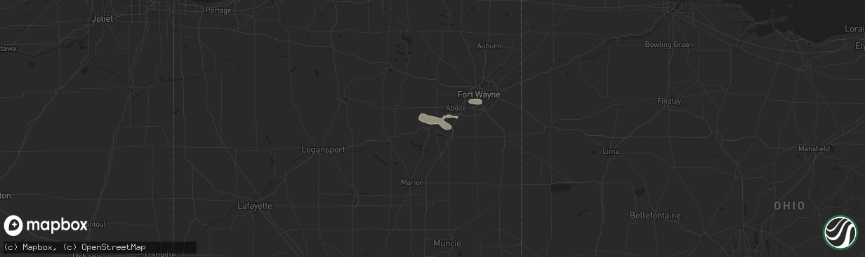 Hail map in Huntington, IN on July 26, 2025