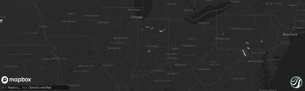 Hail map in Indiana on July 26, 2025