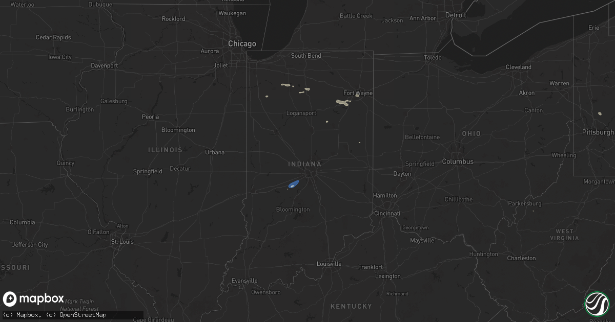 Hail map in Indiana on July 26, 2025