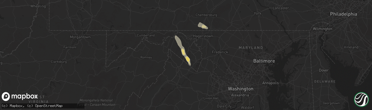 Hail map in Inwood, WV on July 26, 2025